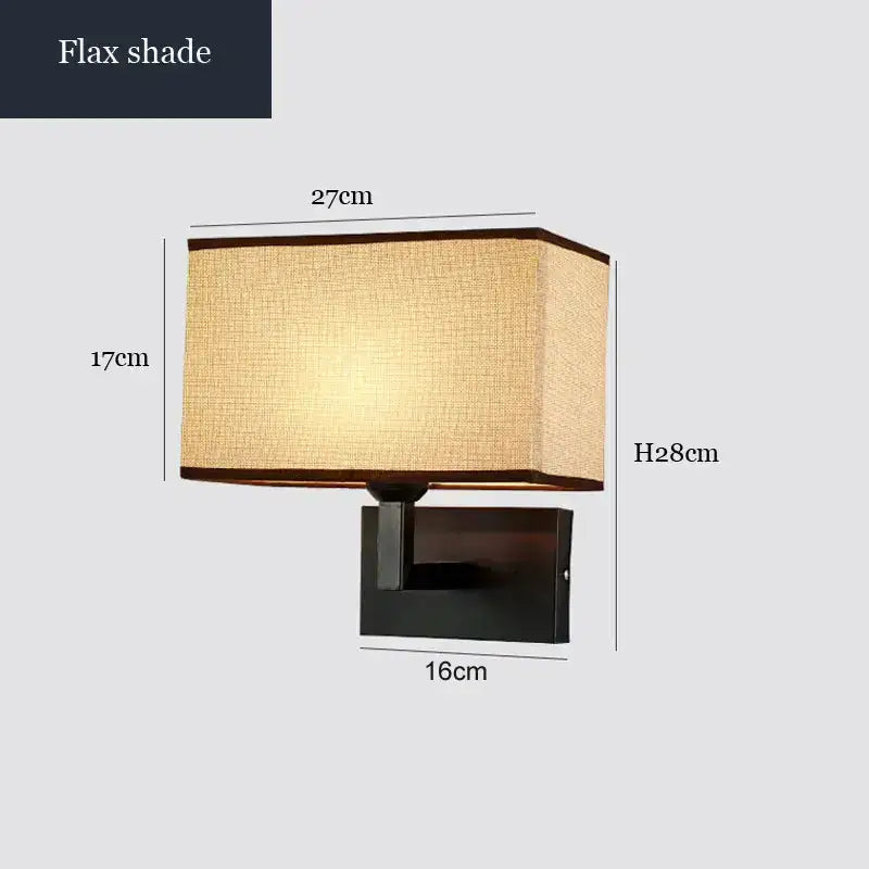 Rectangular wall lamp with beige flax shade and black metal base for modern decorbites hotel fabric wall lighting