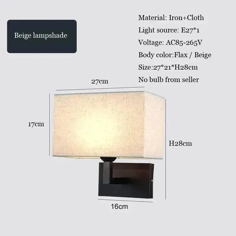 Modern beige and brown hotel fabric wall lamp with textured fabric shade mounted on iron wall fixture for bedroom decorbites hotel fabric