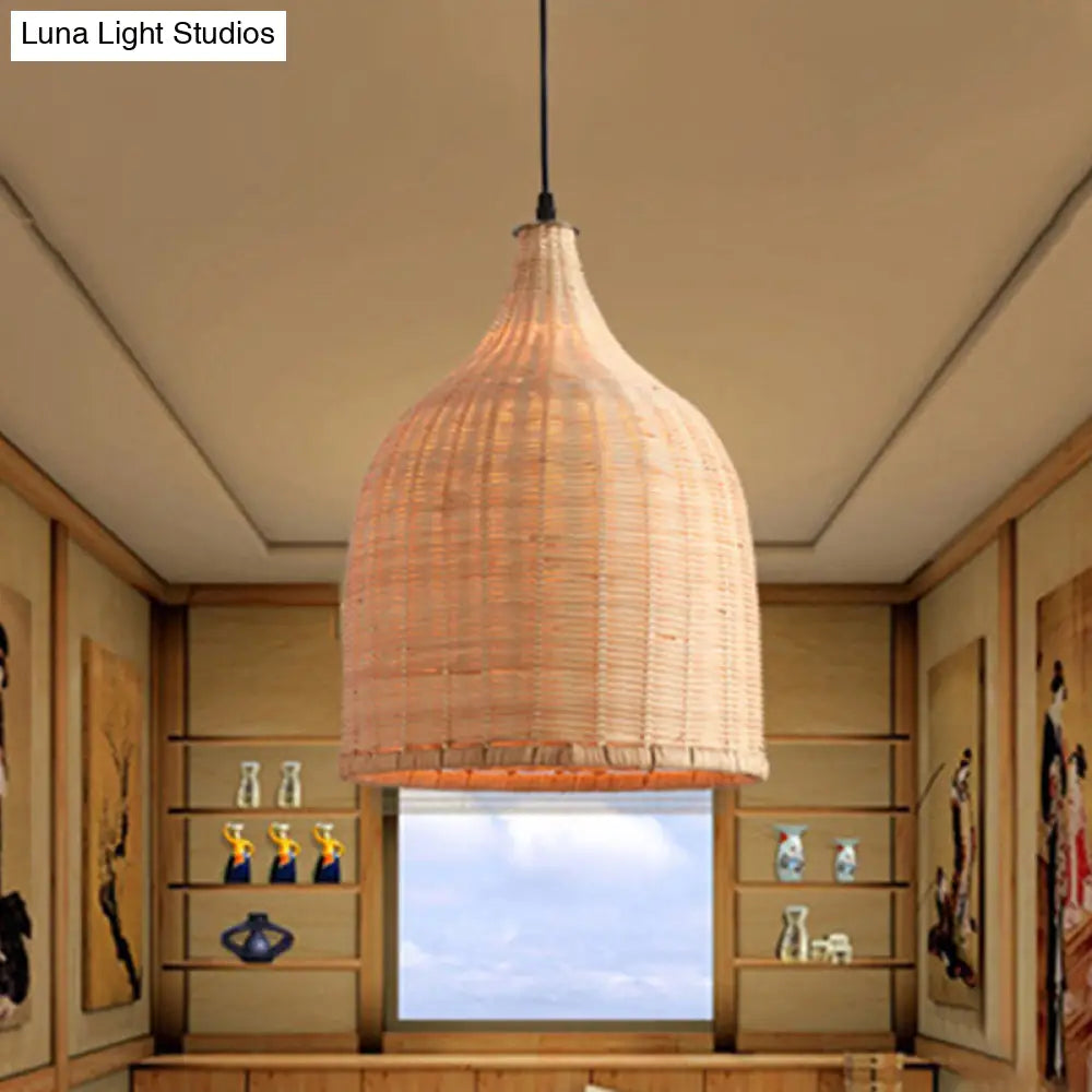 Modern Beige Bamboo Pendant Lamp - 11"/14"/18" W - 1 Light - Living Room Ceiling Light - Hanging Fixture