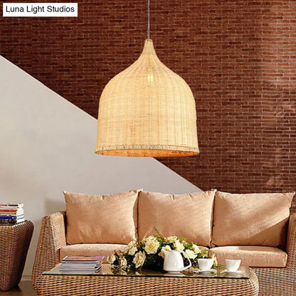 Modern Beige Bamboo Pendant Lamp - 11"/14"/18" W - 1 Light - Living Room Ceiling Light - Hanging Fixture