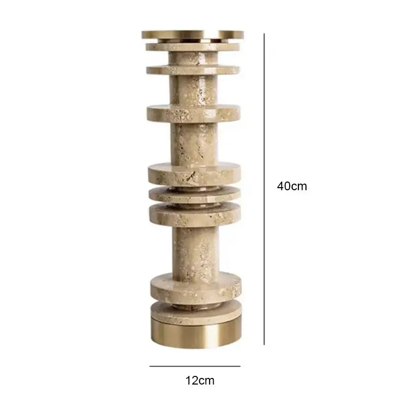 Modern beige and brown travertine candle holder with metal base and stacked circular tiers for dining room decorbites beige brown