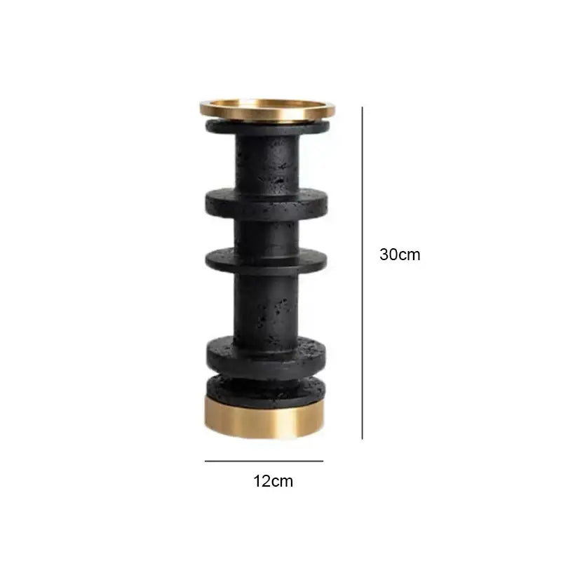 Modern beige and brown travertine candle holder with metal base and black brass industrial-style decorbites beige brown design