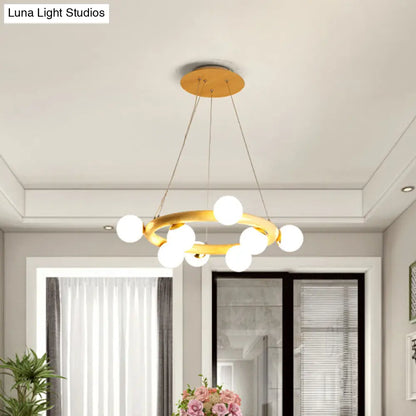 Modern Beige Ceiling Lamp with Frosted Glass Chandelier and Wood Circular Design – 8/10 Bulbs