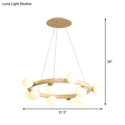Modern Beige Ceiling Lamp with Frosted Glass Chandelier and Wood Circular Design – 8/10 Bulbs