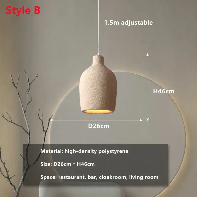 Beige textured decorbites cement led chandelier pendant light with rounded bottle shape and adjustable cord made of high-density polystyrene
