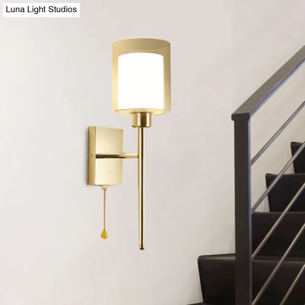 Aplique cilíndrico moderno DecorBites™ color beige/cromo con 1 luz, cristal ahumado/transparente, montaje en pared - Opciones de interruptor disponibles