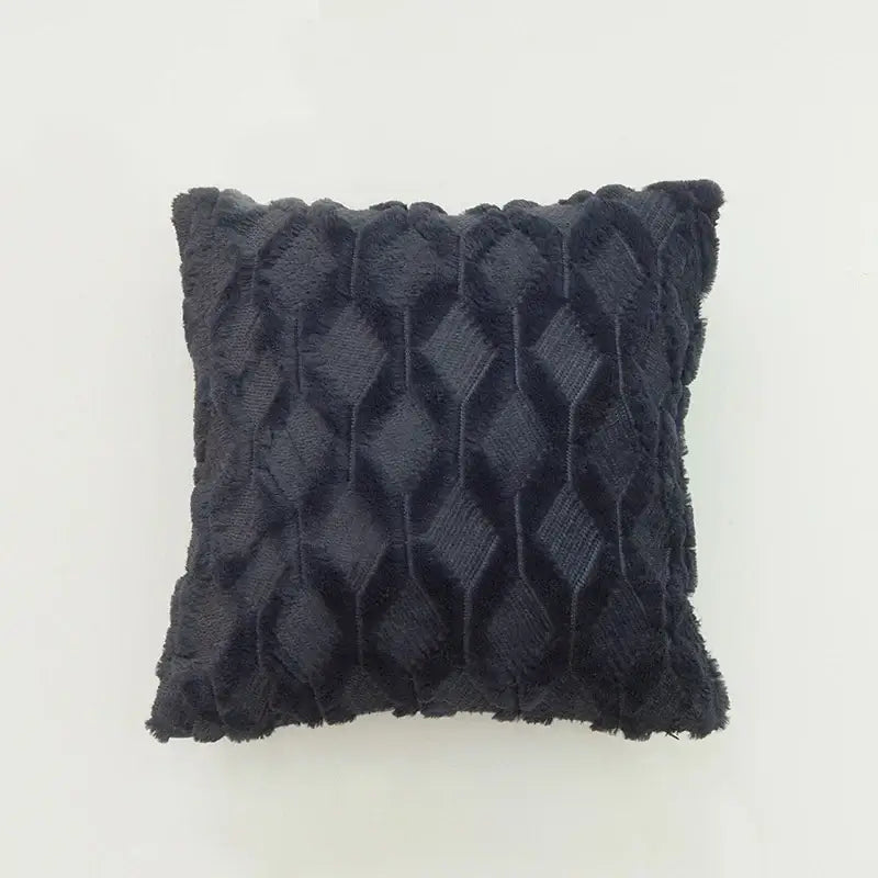 Black textured throw pillow with diamond solid embroidery cushion cover featuring plush fabric for living room use