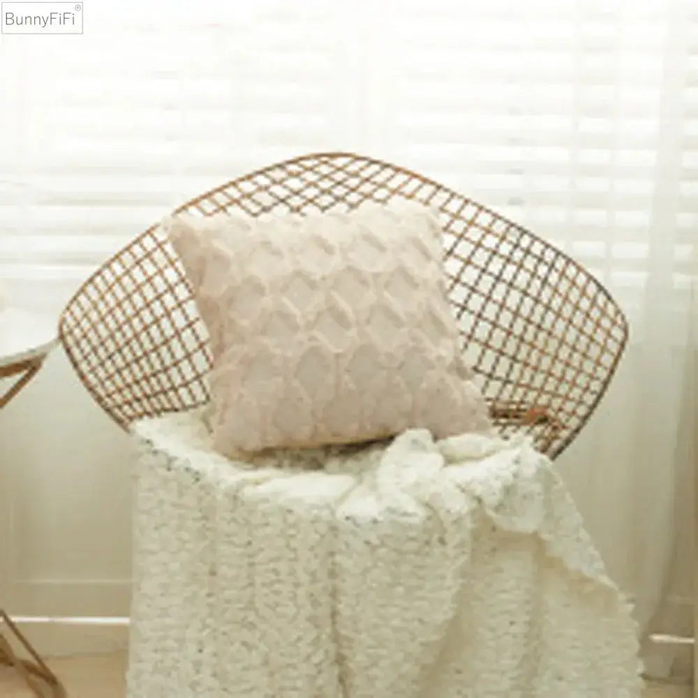 Cream-colored cushion cover with textured raised diamond solid embroidery for modern living room décor