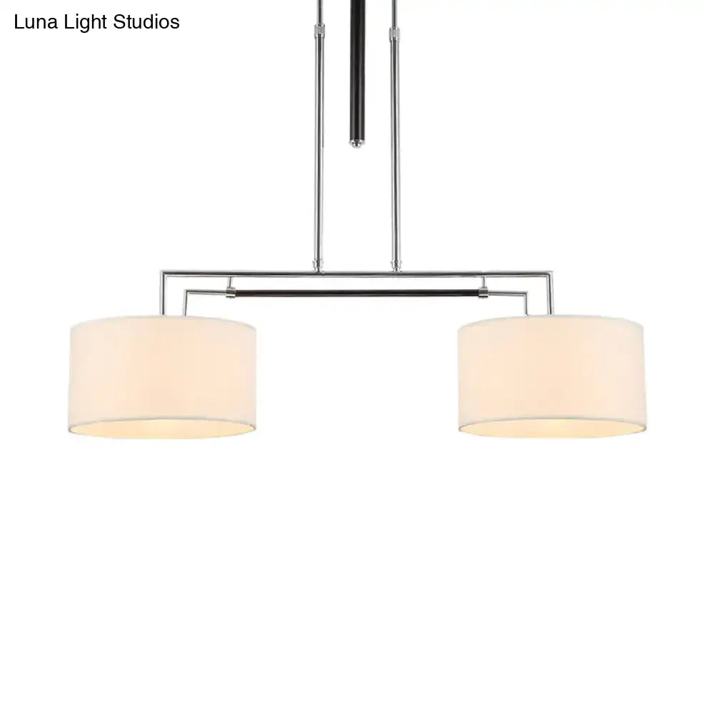 Modern chrome finished drum island pendant with two off white cylindrical shades hanging light kit for 220v-240v use