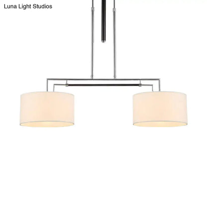 Modern chrome finished drum island pendant with two off white cylindrical shades hanging light kit for 220v-240v use