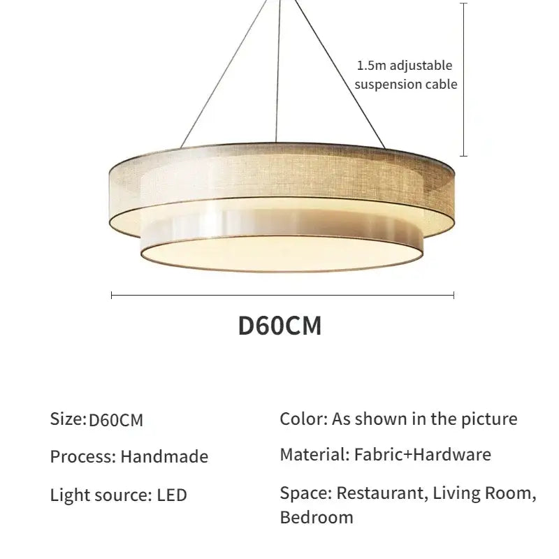 Modern beige fabric contemporary led round pendant light with double-tiered circular design for dining room decorbites contemporary led