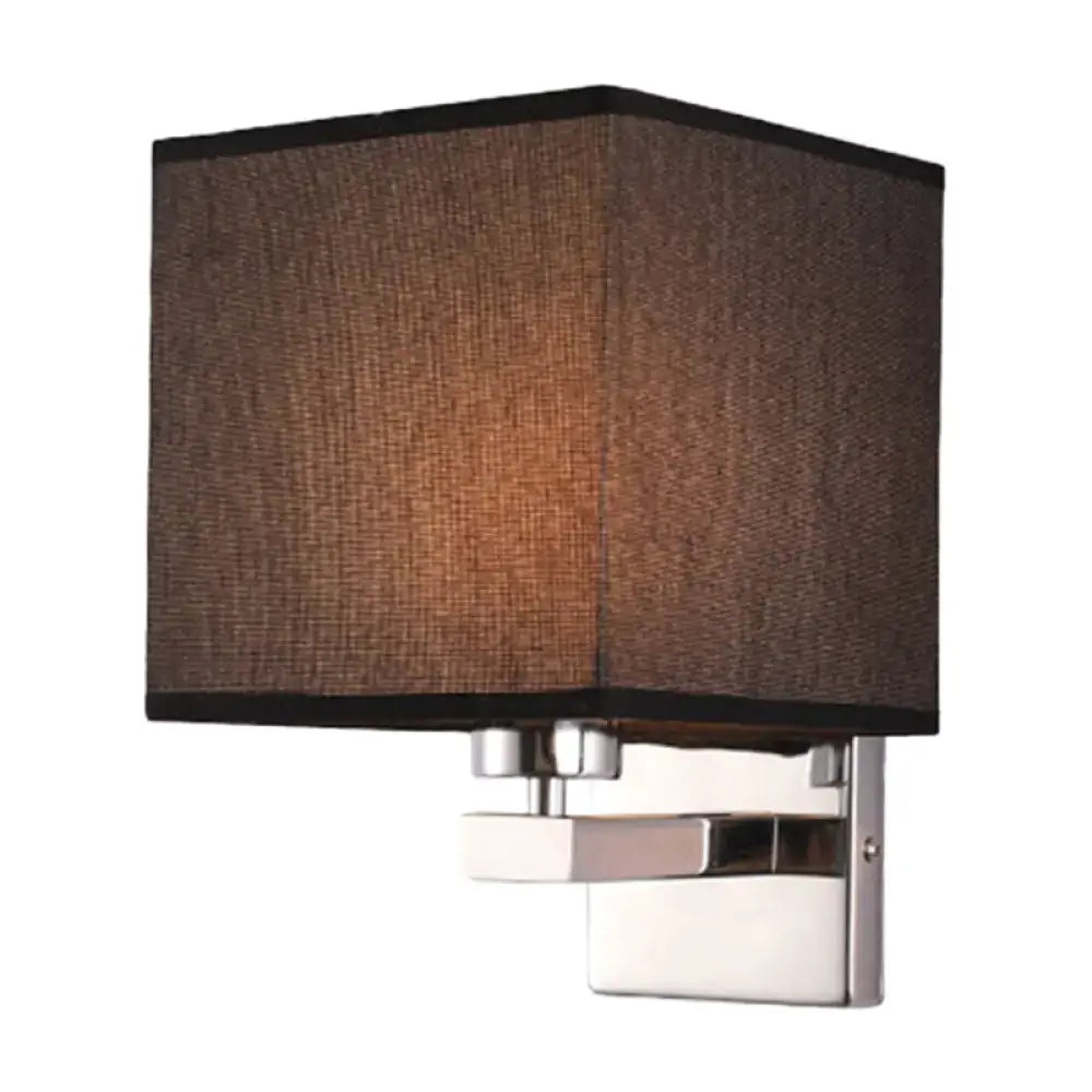 Modern square wall light with textured brown fabric shade and polished chrome base compatible with e26 e27 bulbs