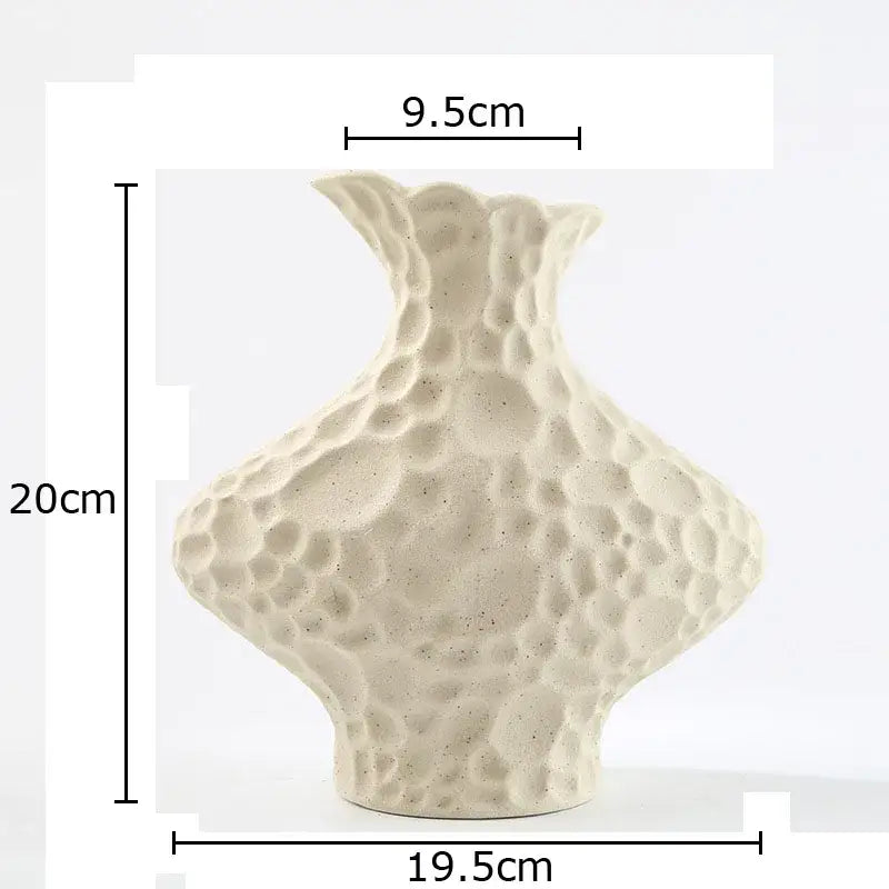 Cream-colored decorbites frosted ceramic vase with textured bubble surface and flared neck for living room decor