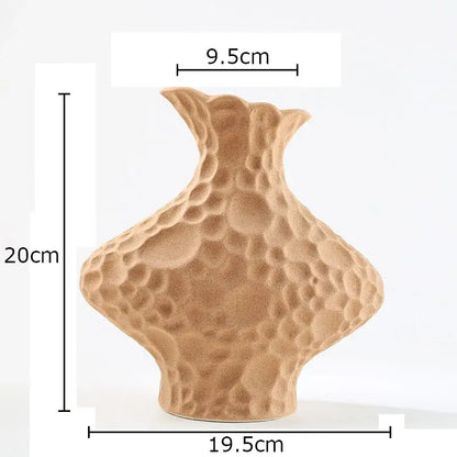 Modern beige frosted ceramic vase by decorbites with textured hammered surface and flared neck for living room decor