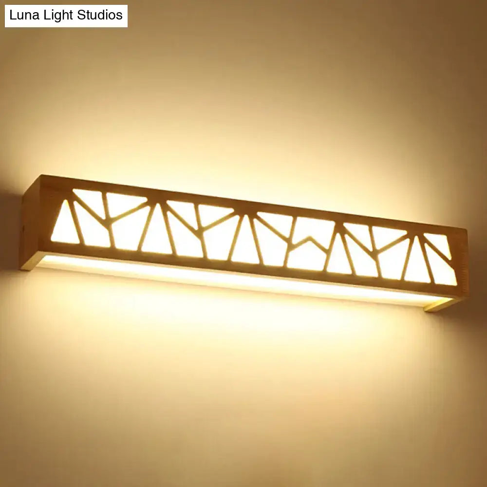 Modern beige geometric wooden wall lamp for bathroom with warm-toned rectangular lattice design crafted from light wood