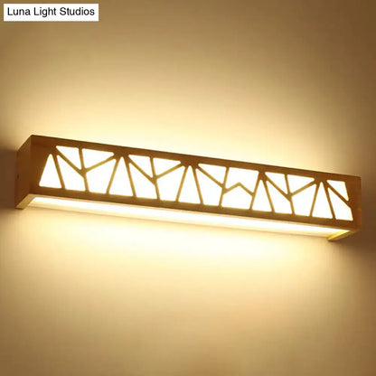 Modern beige geometric wooden wall lamp for bathroom with warm-toned rectangular lattice design crafted from light wood