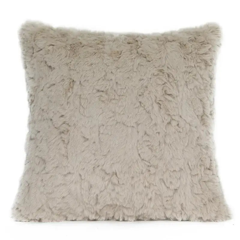 Beige faux fur throw pillow with plush texture and frayed edges for decorbites beige gold houndstooth jacquard decor