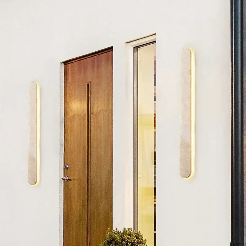 Modern beige marble courtyard led wall sconce with sleek rectangular design and warm ambient lighting for outdoor decorbites courtyard led use