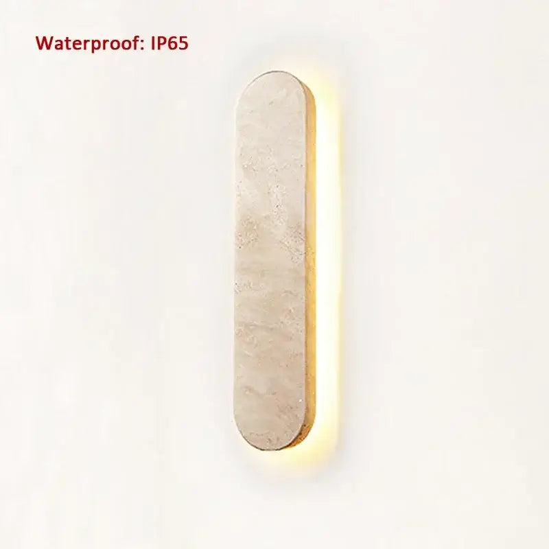Modern beige marble courtyard led wall sconce with textured light beige concrete finish and warm edge lighting decorbites courtyard led wall