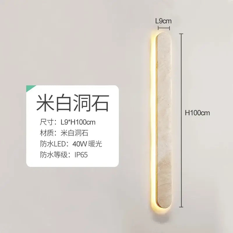 Modern beige marble courtyard led wall sconce features a sleek 100cm white marble design with warm led glow edges for decorbites courtyard led