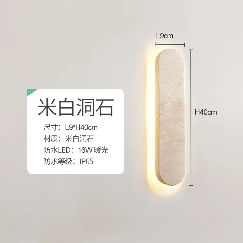 Modern beige marble courtyard led wall sconce with smooth off-white surface and integrated warm led strip for decorbites courtyard led