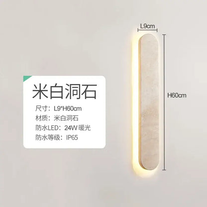 Modern beige marble courtyard led wall sconce with smooth off-white surface and integrated warm led strip decorbites courtyard led