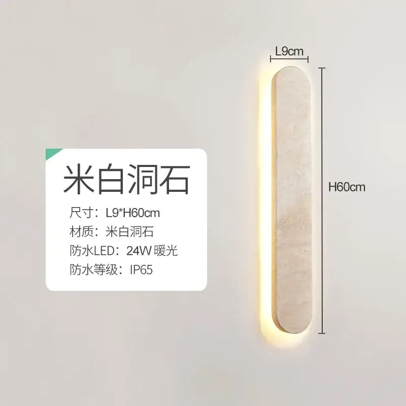 Modern beige marble courtyard led wall sconce with smooth off-white surface and integrated warm led strip decorbites courtyard led