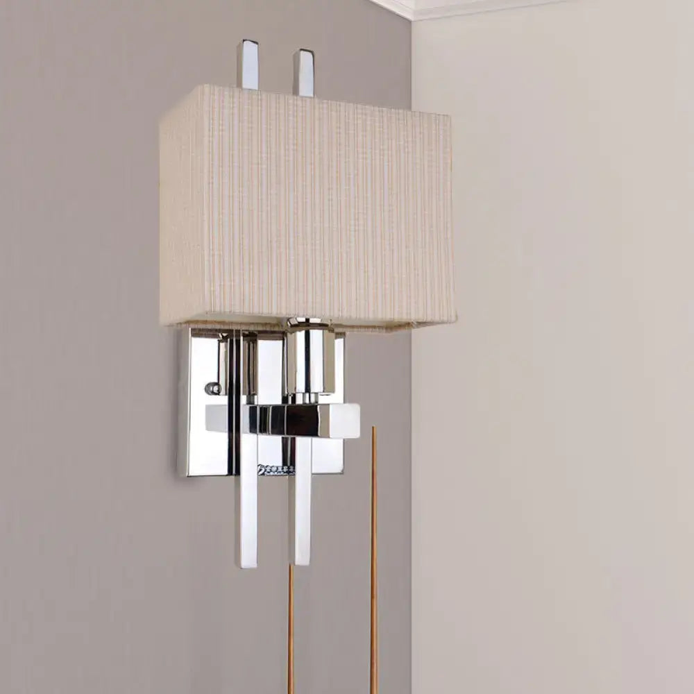 Modern beige ribbed fabric wall sconce with polished chrome frame for bedroom light e12 e14 110v-120v 220v-240v use
