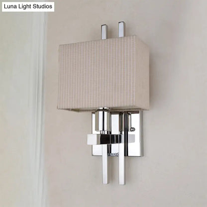 Modern beige ribbed fabric wall sconce with chrome finish rectangular shade for bedroom e12 e14 110v-120v lighting