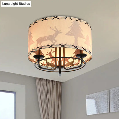 Lámpara de techo semiempotrada DecorBites™ moderna color beige con pantalla cilíndrica de tela - Lámpara infantil de 3 bombillas