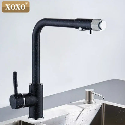 Modern beige speckled decorbites xoxo kitchen faucet with chrome accents and sleek water purifier design