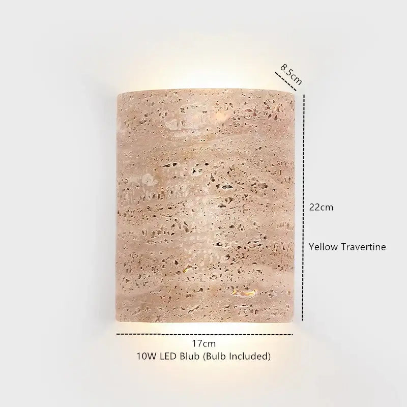 Modern beige stone led wall light featuring a yellow travertine textured finish with integrated 10w decorbites led wall bulb