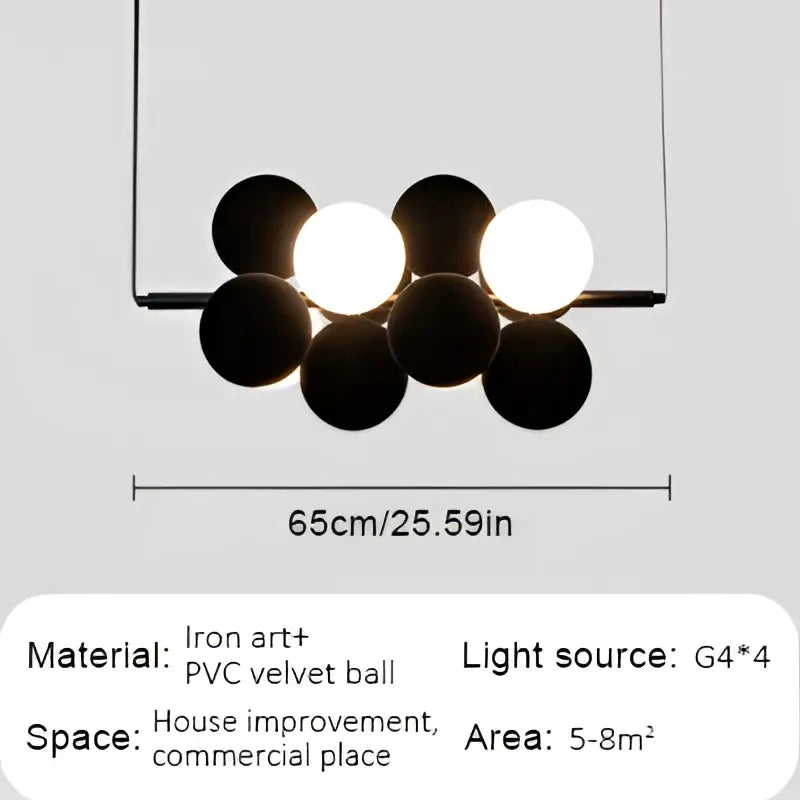 Modern beige and white decorbites abstracta pendant lamp with black pvc velvet ball lights and iron art frame for dining room