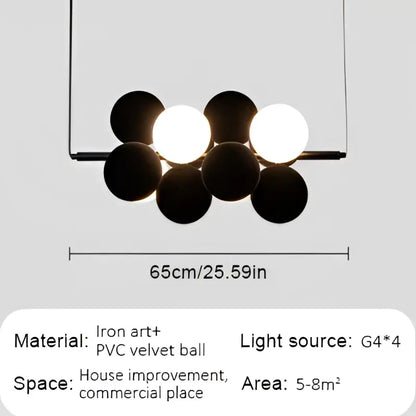 Modern beige and white decorbites abstracta pendant lamp with black pvc velvet ball lights and iron art frame for dining room