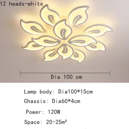 Modern beige and white flower led ceiling light with 12 illuminated petals for living room elegant led ceiling design