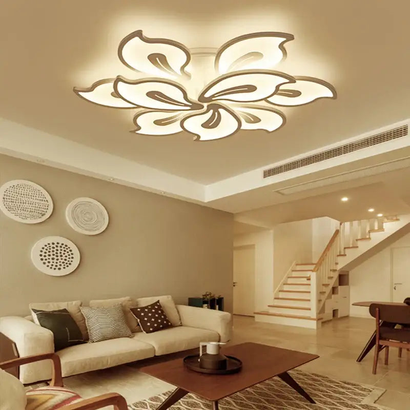 Modern beige and white flower led ceiling light with elegant layered petals for living room illumination
