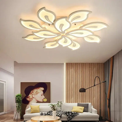Modern beige and white flower led ceiling light with layered petals for living room elegant led ceiling fixture