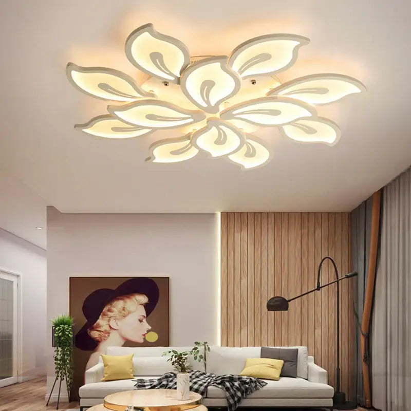 Modern beige and white flower led ceiling light with layered petals for living room elegant led ceiling fixture