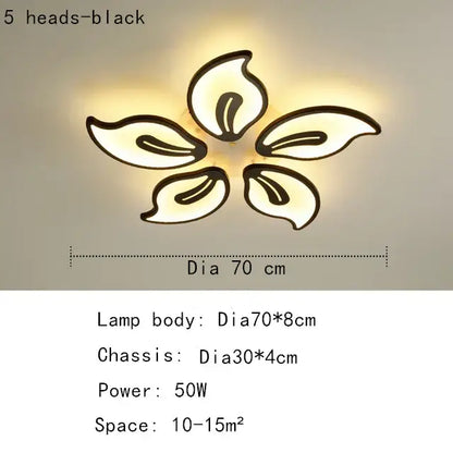 Modern beige and white flower led ceiling light with black outlined petals and warm glow for elegant living room lighting