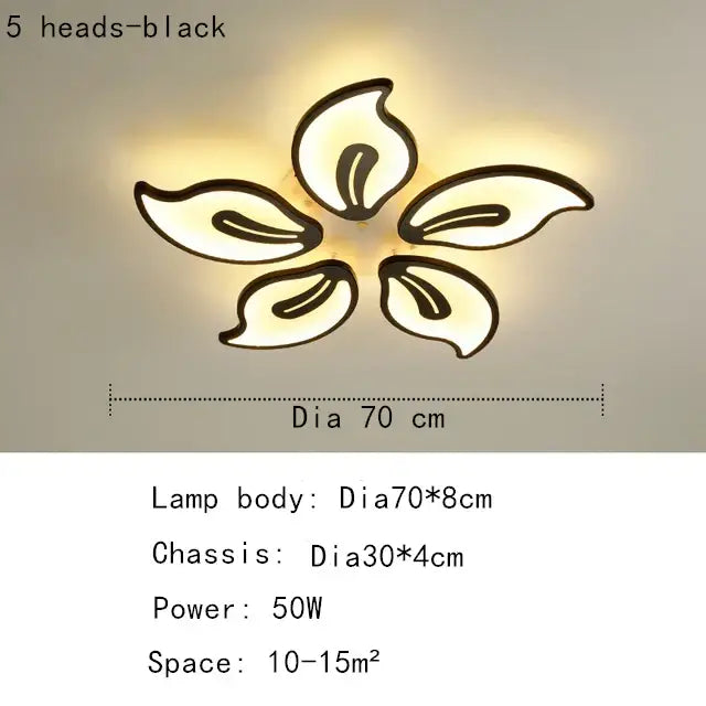 Modern beige and white flower led ceiling light with black outlined petals and warm glow for elegant living room lighting