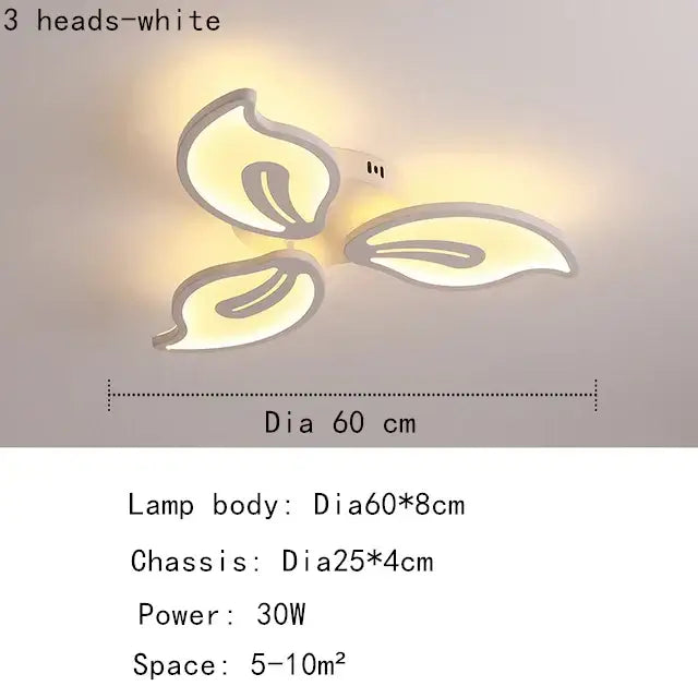 Modern beige and white three-leaf-shaped ceiling light with warm led lighting for an elegant living room led ceiling light