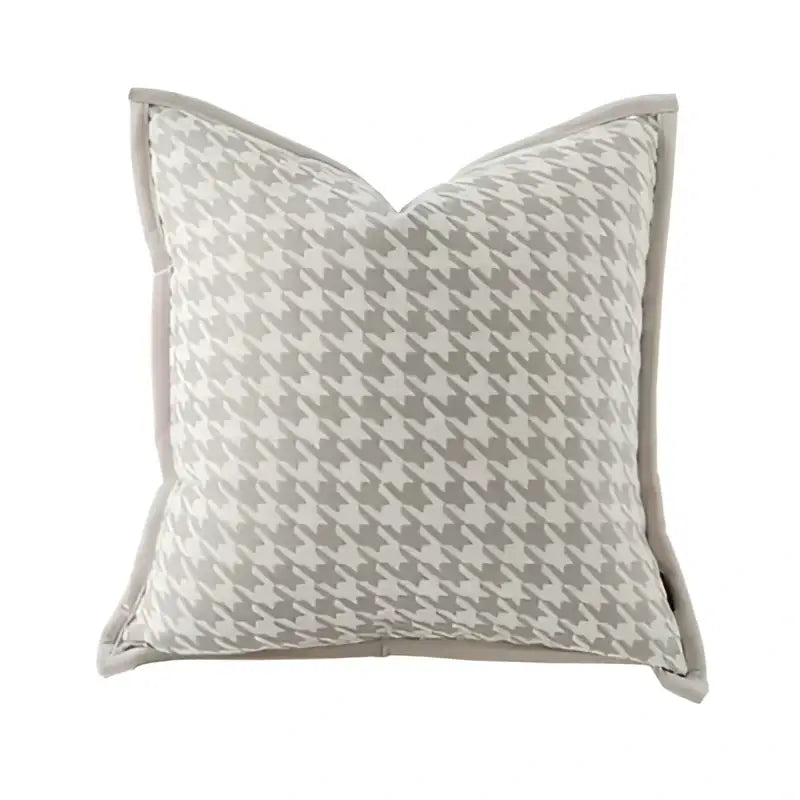 Gray and white houndstooth jacquard cushion cover with gray border for modern beige and white leaping cat decorbites living room