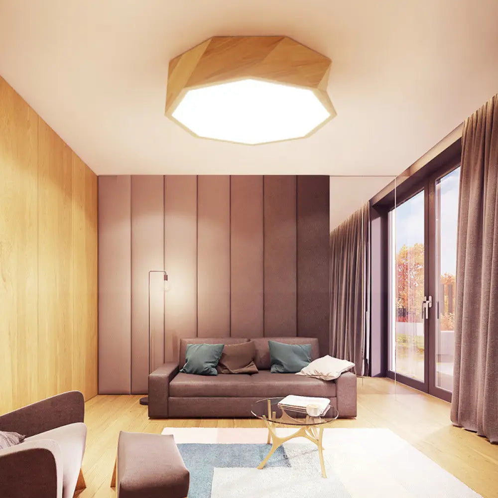 Lámpara de techo LED DecorBites™ moderna de madera beige con difusor acrílico - Luminaria geométrica de montaje empotrado