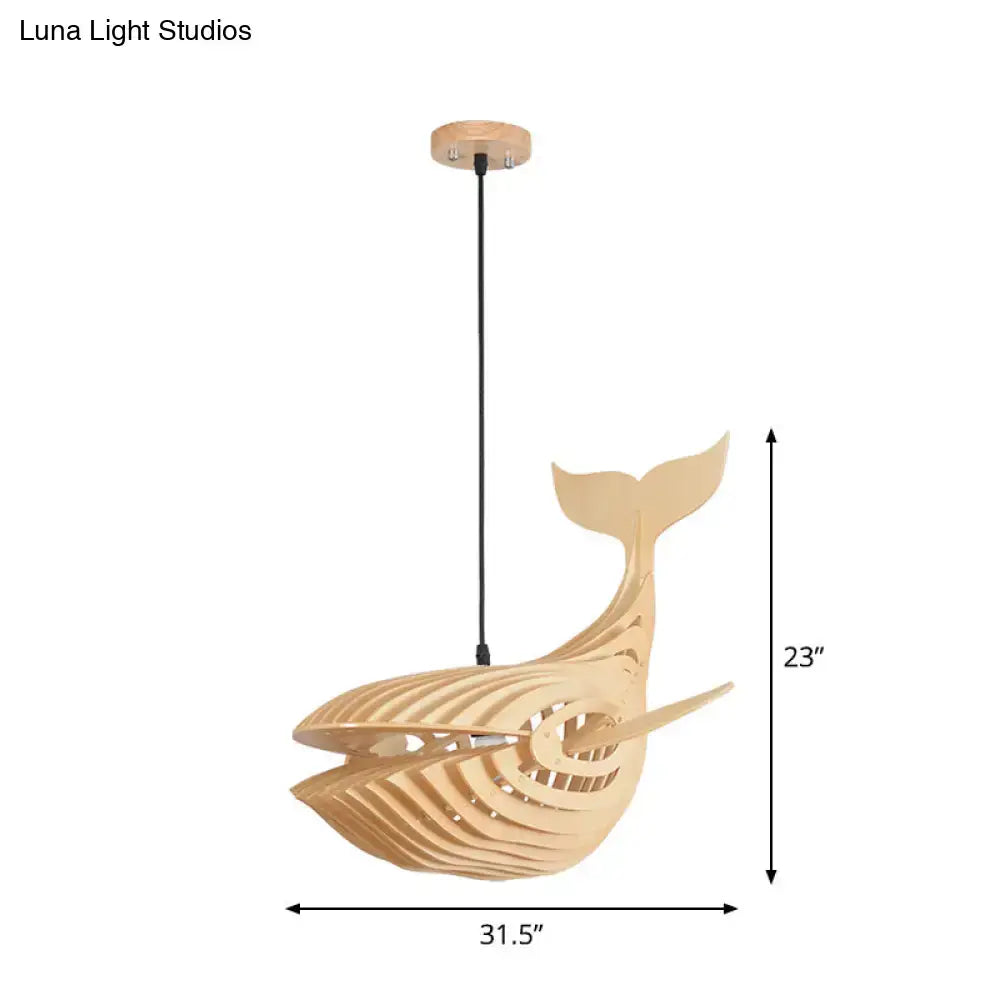 Modern beige wooden whale kids pendant light with light beige skeletal design for bedroom hanging lamp