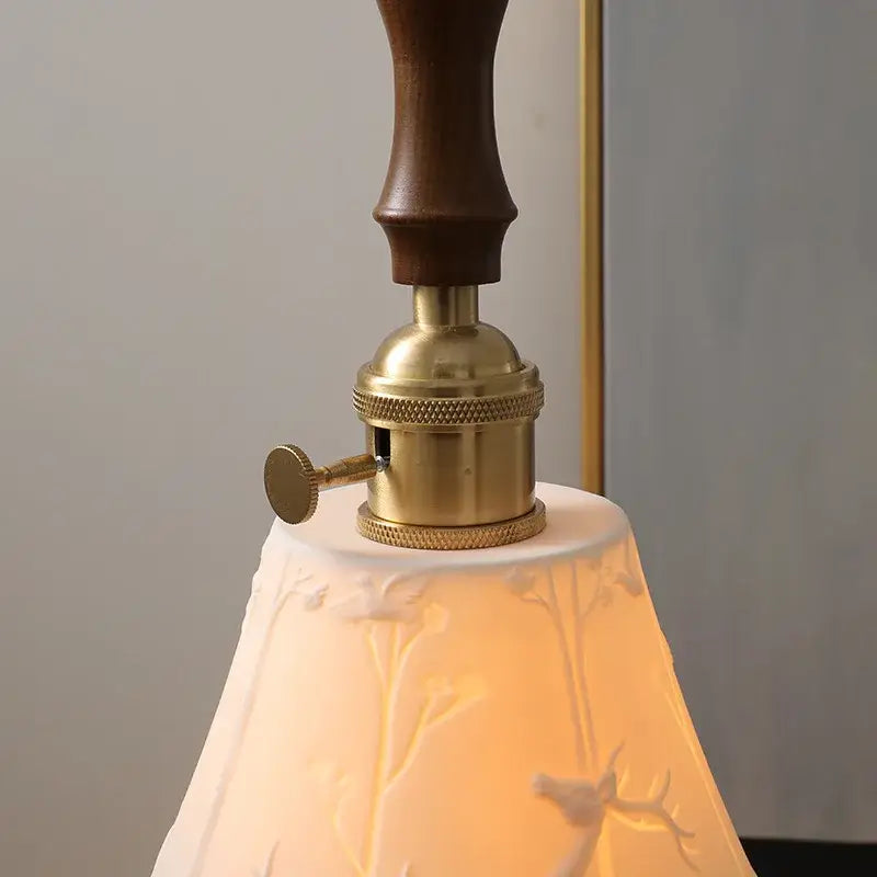 Modern bell ceramic led pendant light with warm translucent deer embossed lampshade for bedroom decorbites ceramic led decor