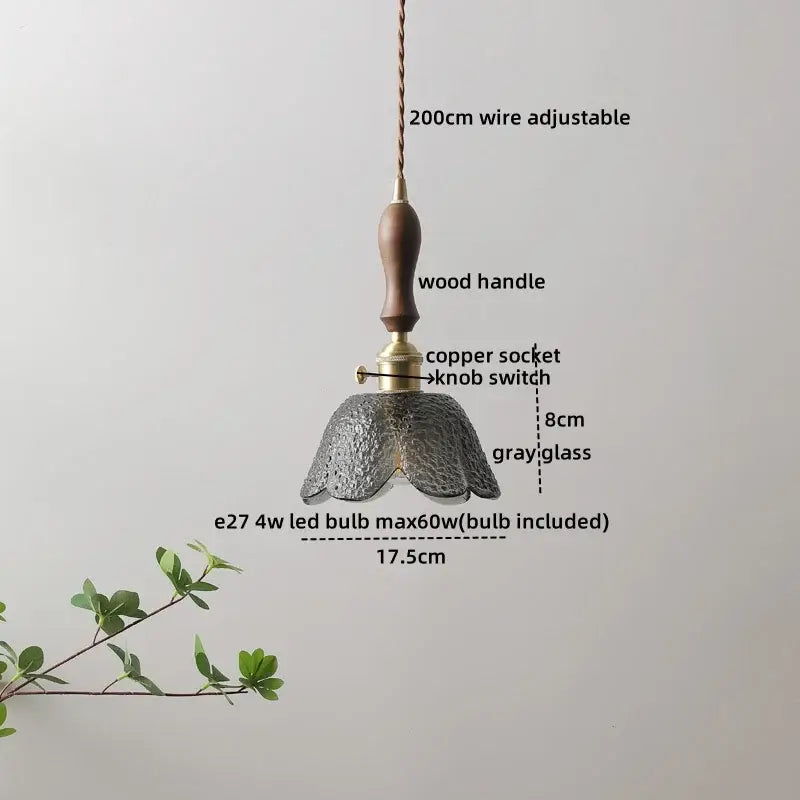 Modern bell ceramic led pendant light with gray textured glass and wooden handle for stylish bedroom decorbites ceramic led design