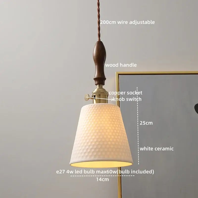 Modern bell ceramic led pendant light with white hammered finish and brass copper socket switch for decorbites ceramic led decor