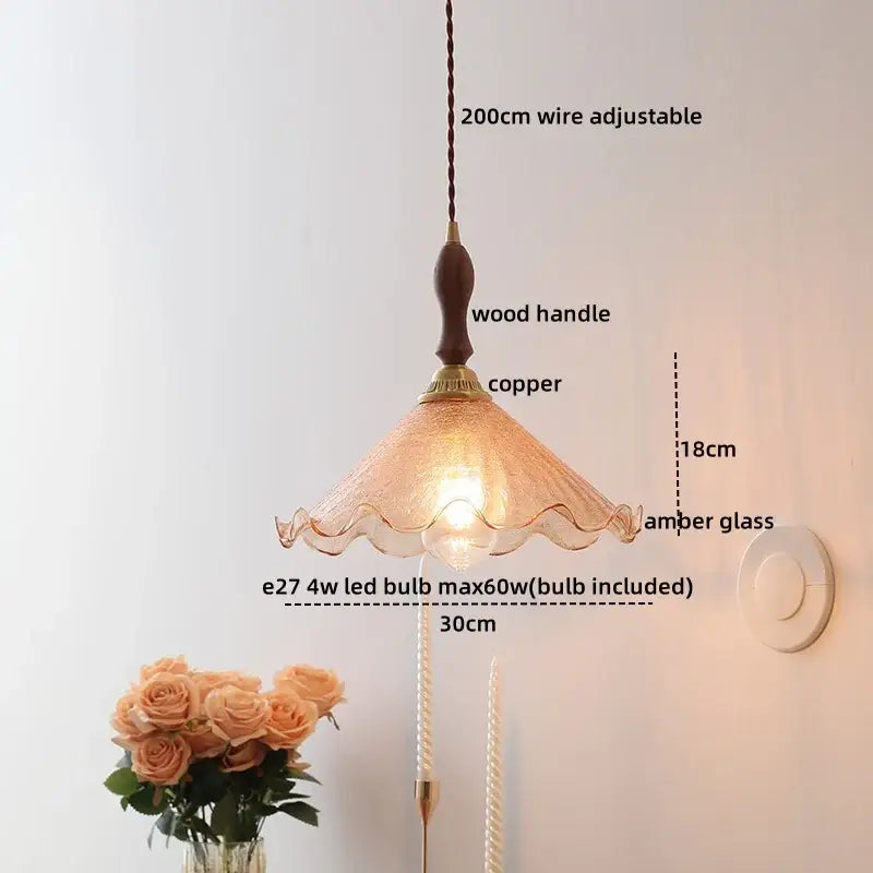 A warm amber glass ceramic led pendant light with wooden handle and copper accents for modern decorbites ceramic led decor