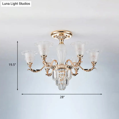 Lámpara de techo semiempotrada DecorBites™ Modern Bellflower de cristal esmerilado, color dorado con detalles de cristal.