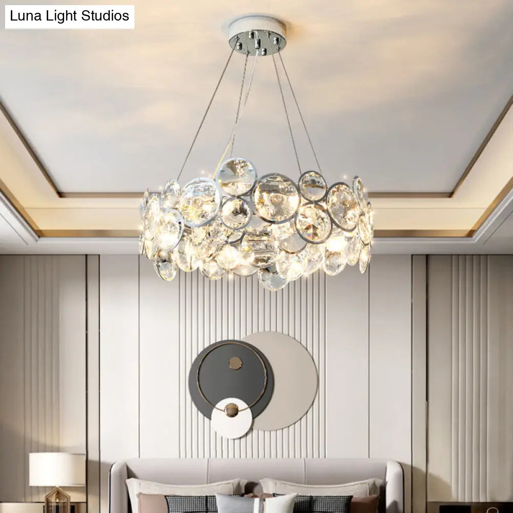 Modern Beveled K9 Crystal Circle Chandelier - 8 Bulb Clear Ceiling Pendant